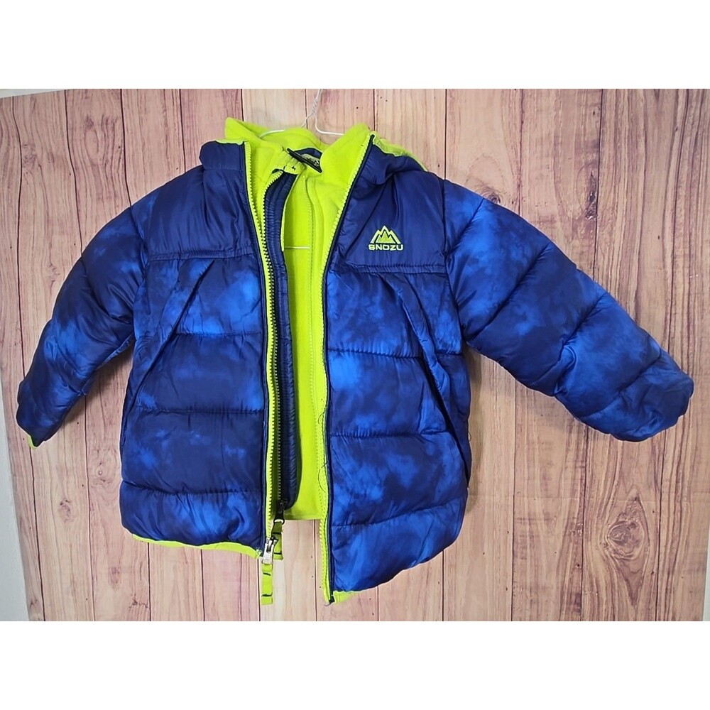Snozu Puffer Coat, Size 3T,  Double Zip, Fleece Lined, Blue and Yellow